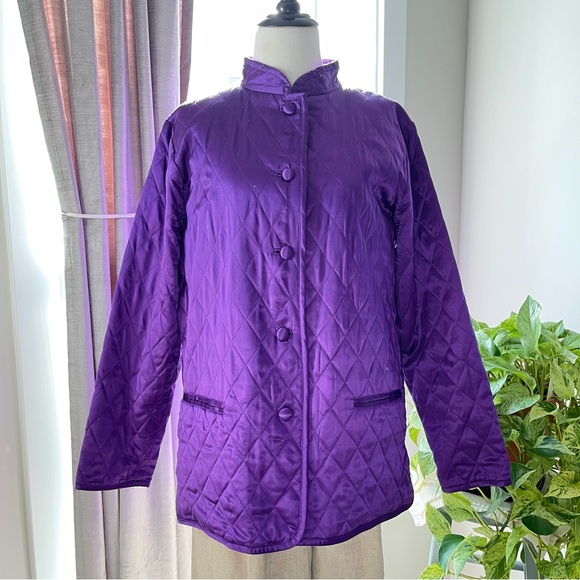 Vintage 90s Linea Dell’Olio 100% PURE SILK Quilted Mandarin Collar Puffer Jacket - Picture 7 of 15